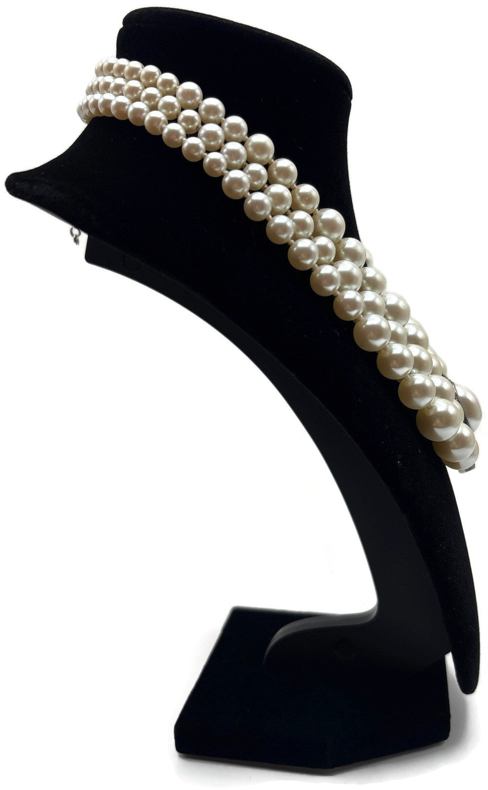 925 Marked 3 Strand Cream Pearl-Look Choker Necklace Oval Centerpiece 16in4