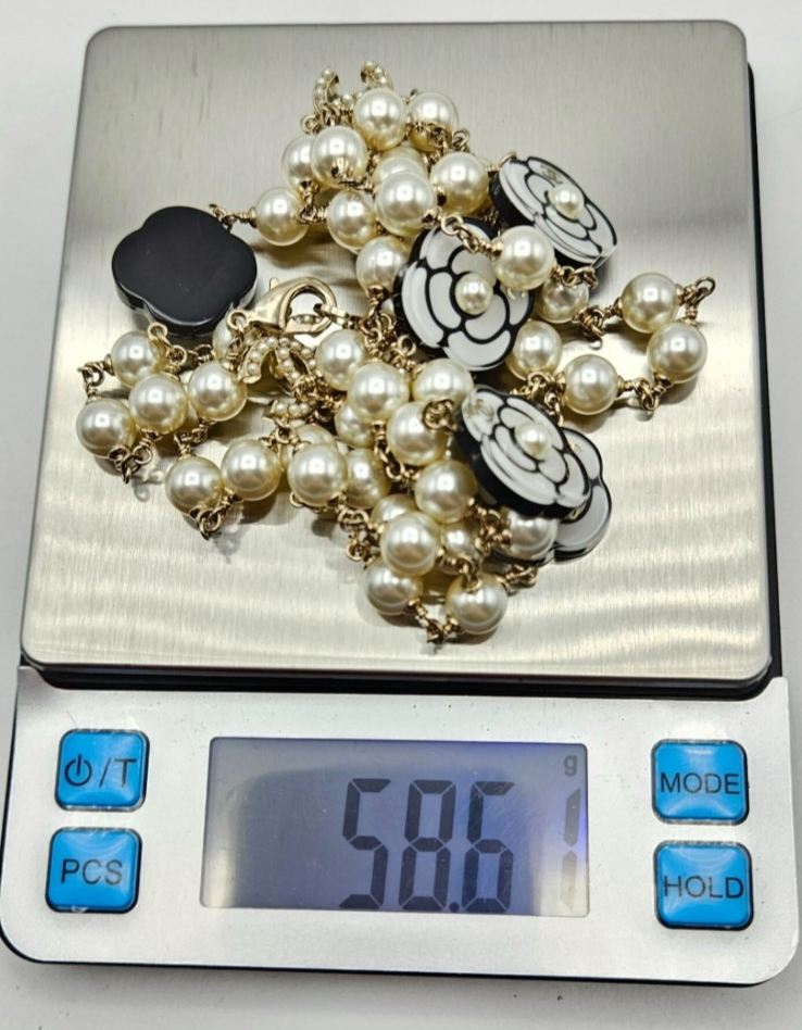 Chanel B19B Camellia Faux Pearl Crystal CC Long Necklace 2019 Gold w/ Box17