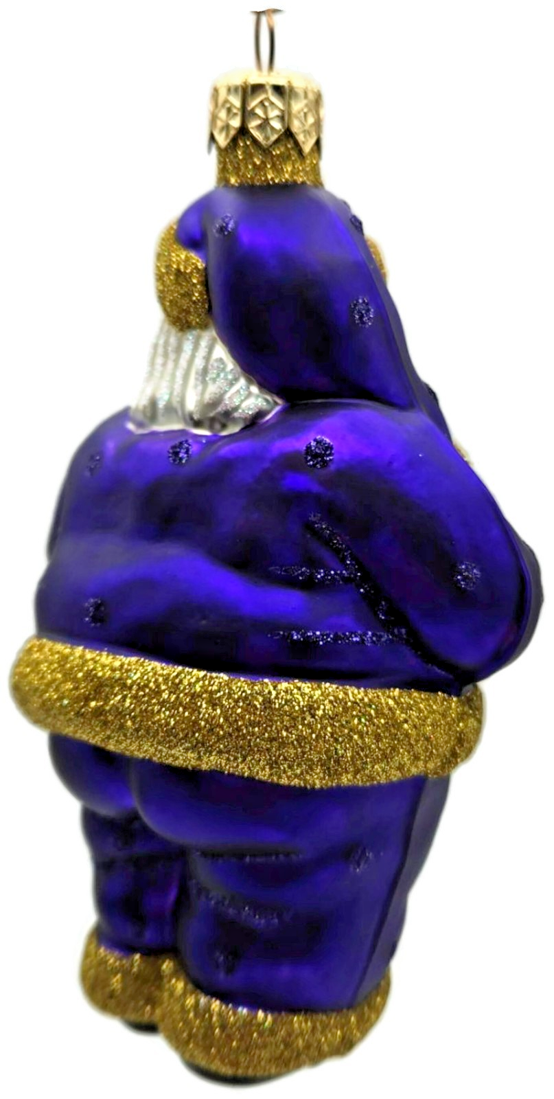Patricia Breen HO HO HO Purple Gold Santa Glittered Dots Christmas Ornament 98173