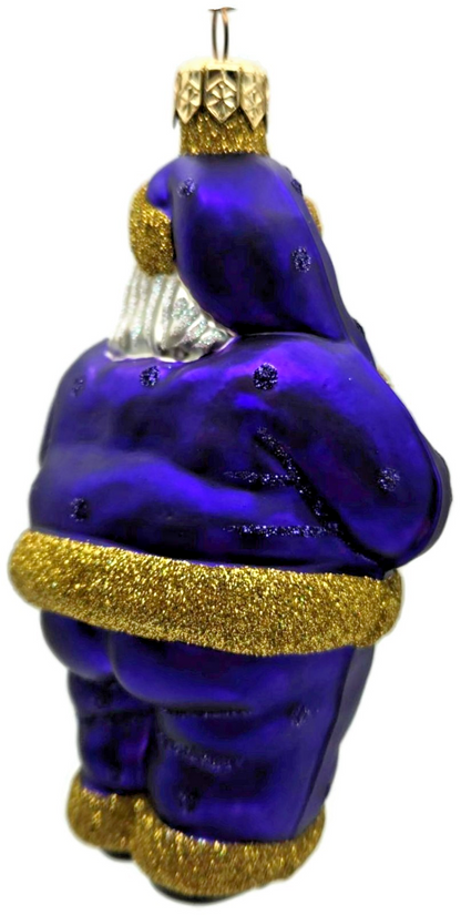 Patricia Breen HO HO HO Purple Gold Santa Glittered Dots Christmas Ornament 98173