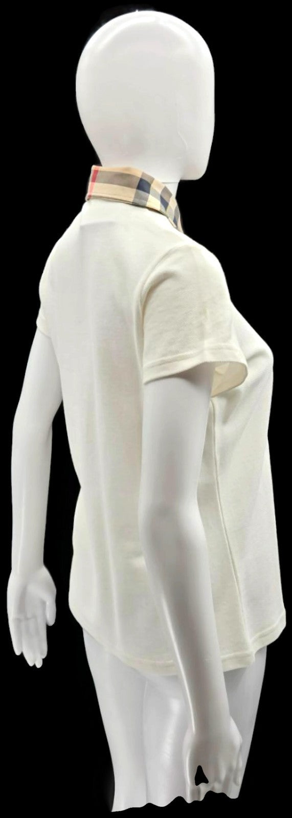 Burberry White Check Collar Short Sleeve Polo Shirt Women's Medium NWT5