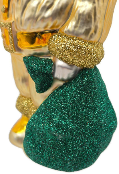 Patricia Breen A Santa for Thomas Gold Green Bag Glass Christmas Ornament 97418
