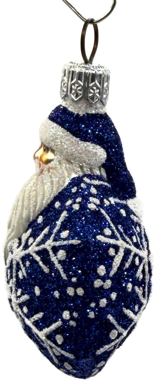 Patricia Breen Snowflake Noel Blue Santa Hexagon Glass Christmas Ornament 22577