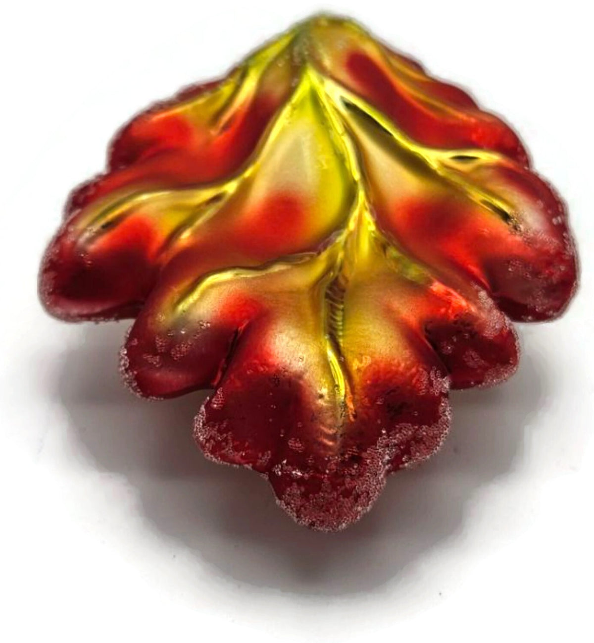 Christopher Radko Mini Oak Frost Red Leaf Glass Christmas Tree Ornament 98-164-09