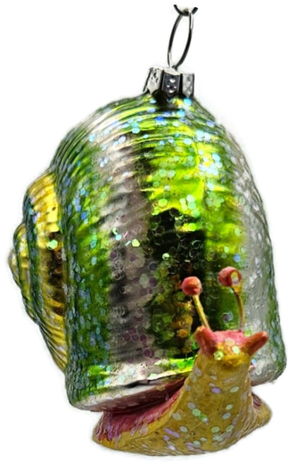 Green Glittered Snail Glass Christmas Ornament Spiral Shell11