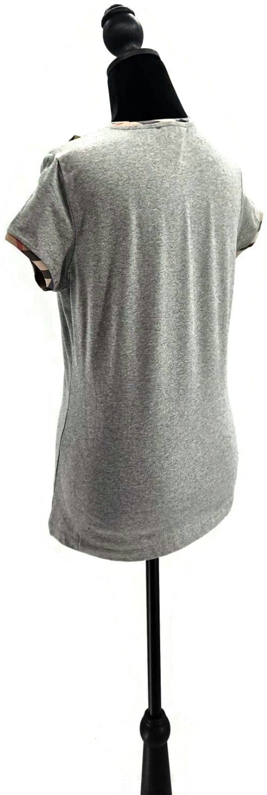 Burberry London Pale Grey Nova Check Trim Short Sleeve T Shirt Womens Medium NWT5
