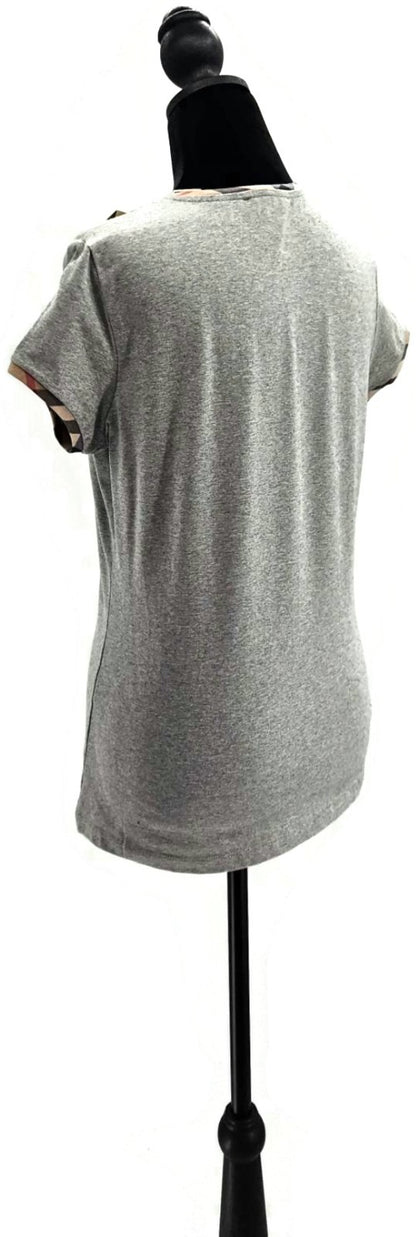 Burberry London Pale Grey Nova Check Trim Short Sleeve T Shirt Womens Medium NWT5