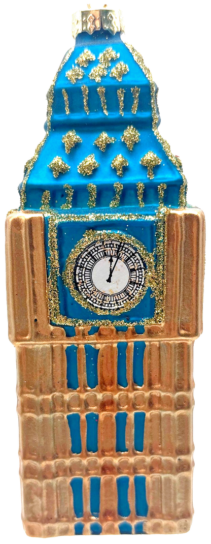 London Big Ben Clock Tower Blue Gold Glass Christmas Ornament England UK3
