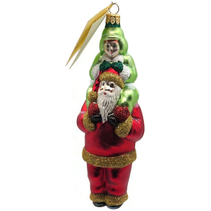 Patricia Breen Carry Me Santa Red Green Boy Glass Christmas Tree Ornament 98038