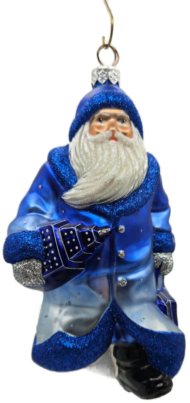 Patricia Breen City Santa Dawn Blue Silver Snowflakes Christmas Ornament1