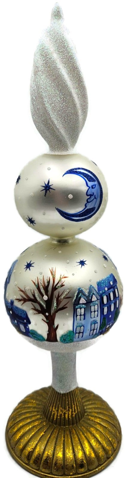 Patricia Breen Village Finial Pearl Snow Blue Stars Christmas Tree Topper 96800