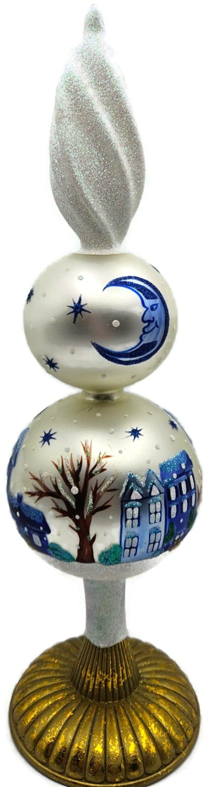 Patricia Breen Village Finial Pearl Snow Blue Stars Christmas Tree Topper 96800
