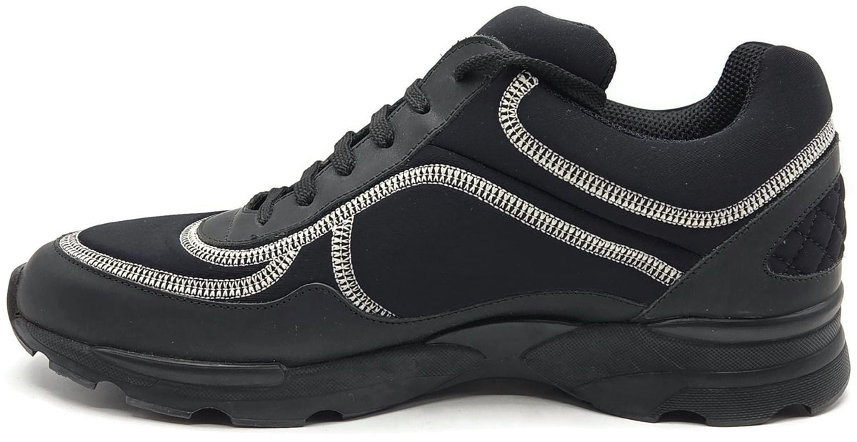 Chanel CC Low Top Sneakers Black Leather Platform Athletic Shoes Women Size 40.56