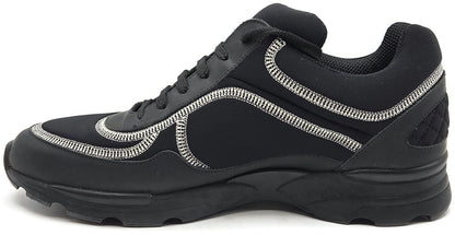 Chanel CC Low Top Sneakers Black Leather Platform Athletic Shoes Women Size 40.56