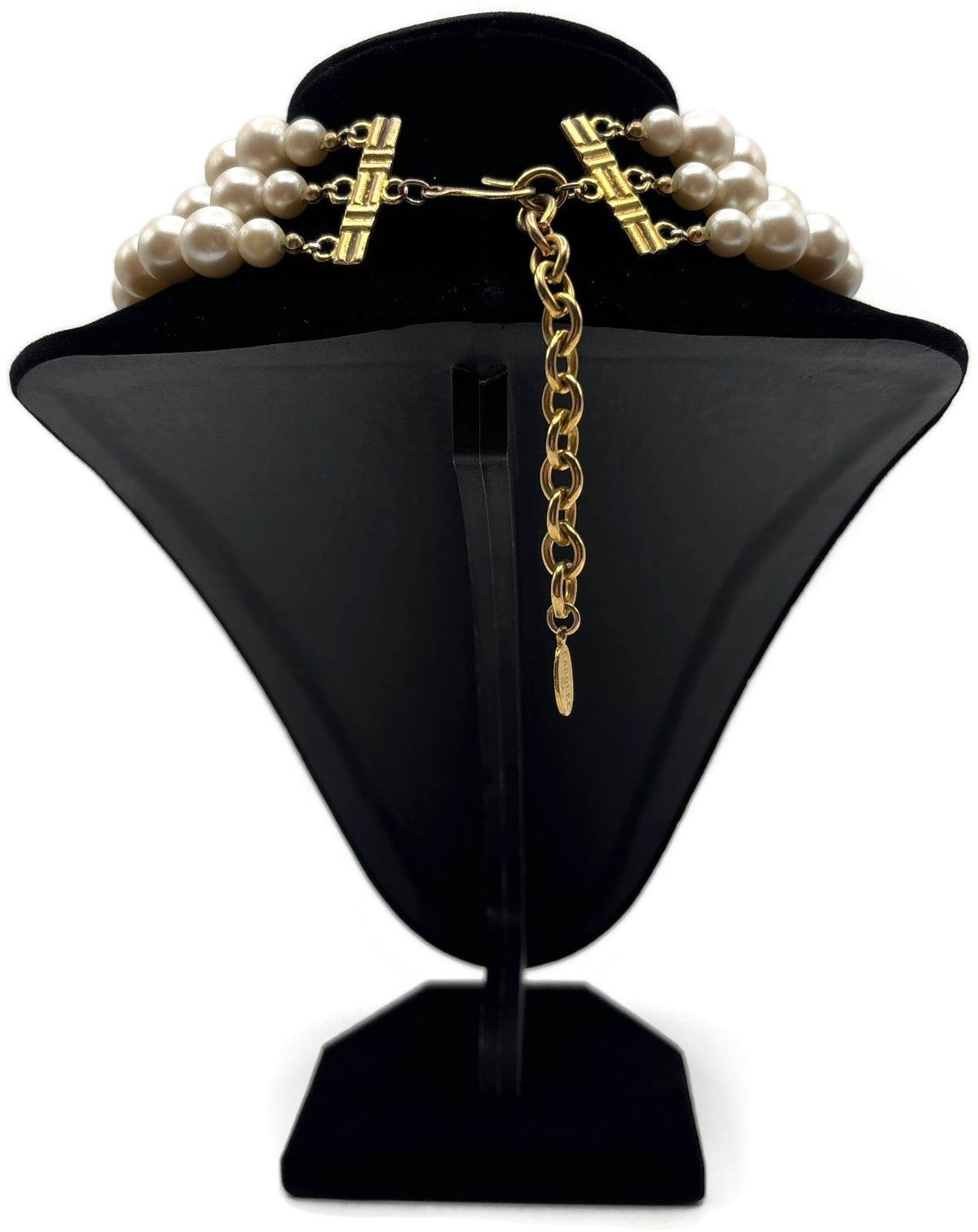 Carolee Signed 3 Strand Faux Pearl Choker Necklace Gold Tone Extender 15.5in4
