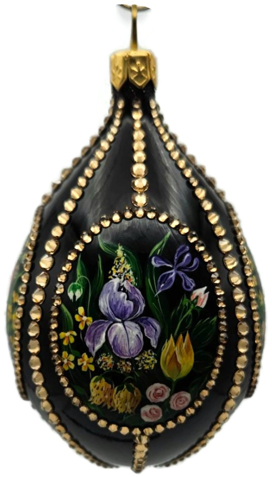 Patricia Breen Medium Egg Spring 1610 Jeweled Black Floral Easter Ornament 33147