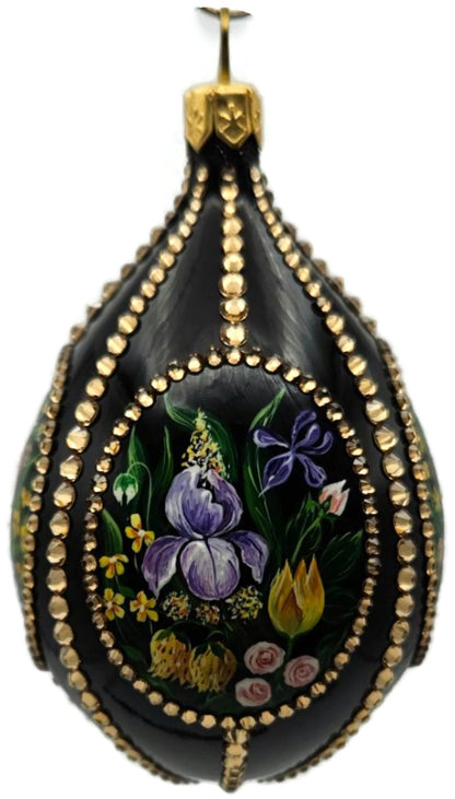 Patricia Breen Medium Egg Spring 1610 Jeweled Black Floral Easter Ornament 33147