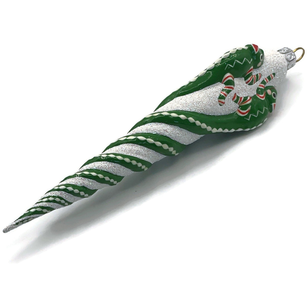 Patricia Breen Chameleon Icicle Green Stripe Glass Christmas Tree Ornament 28117