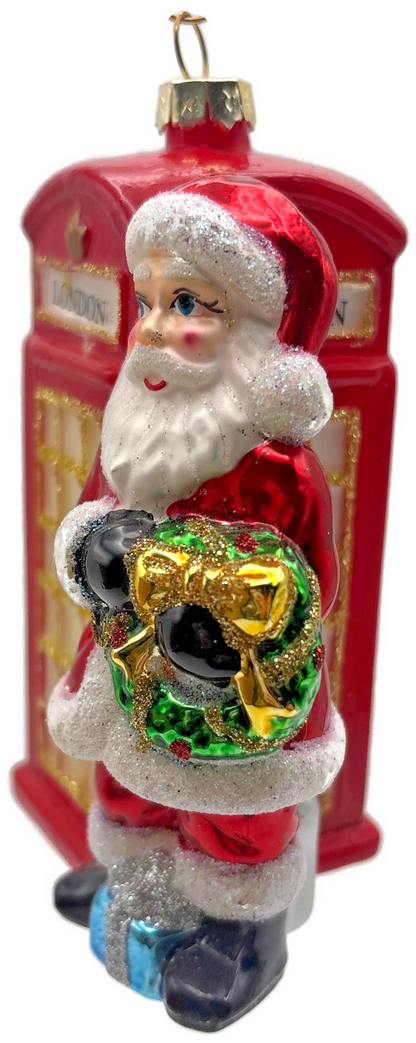 World Market England Glass Santa with London Phone Boot Christmas Tree Ornament1