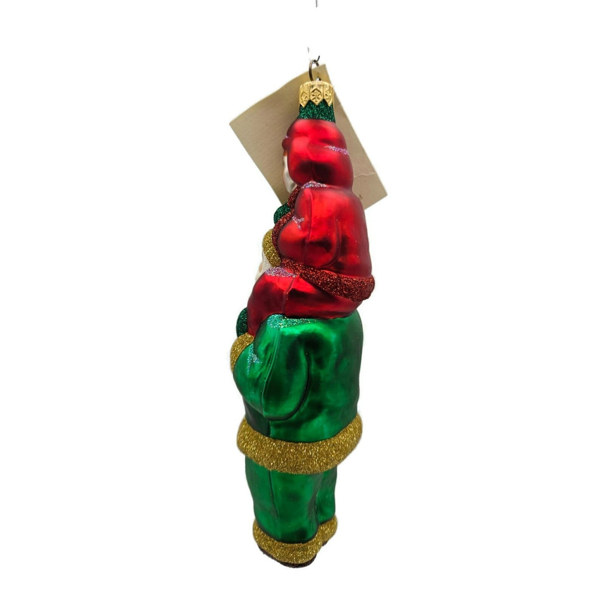 Patricia Breen Carry Me Santa Claus Green Red Coat Glass Christmas Ornament 98034
