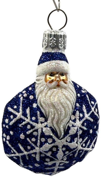 Patricia Breen Snowflake Noel Blue Santa Hexagon Glass Christmas Ornament 22575