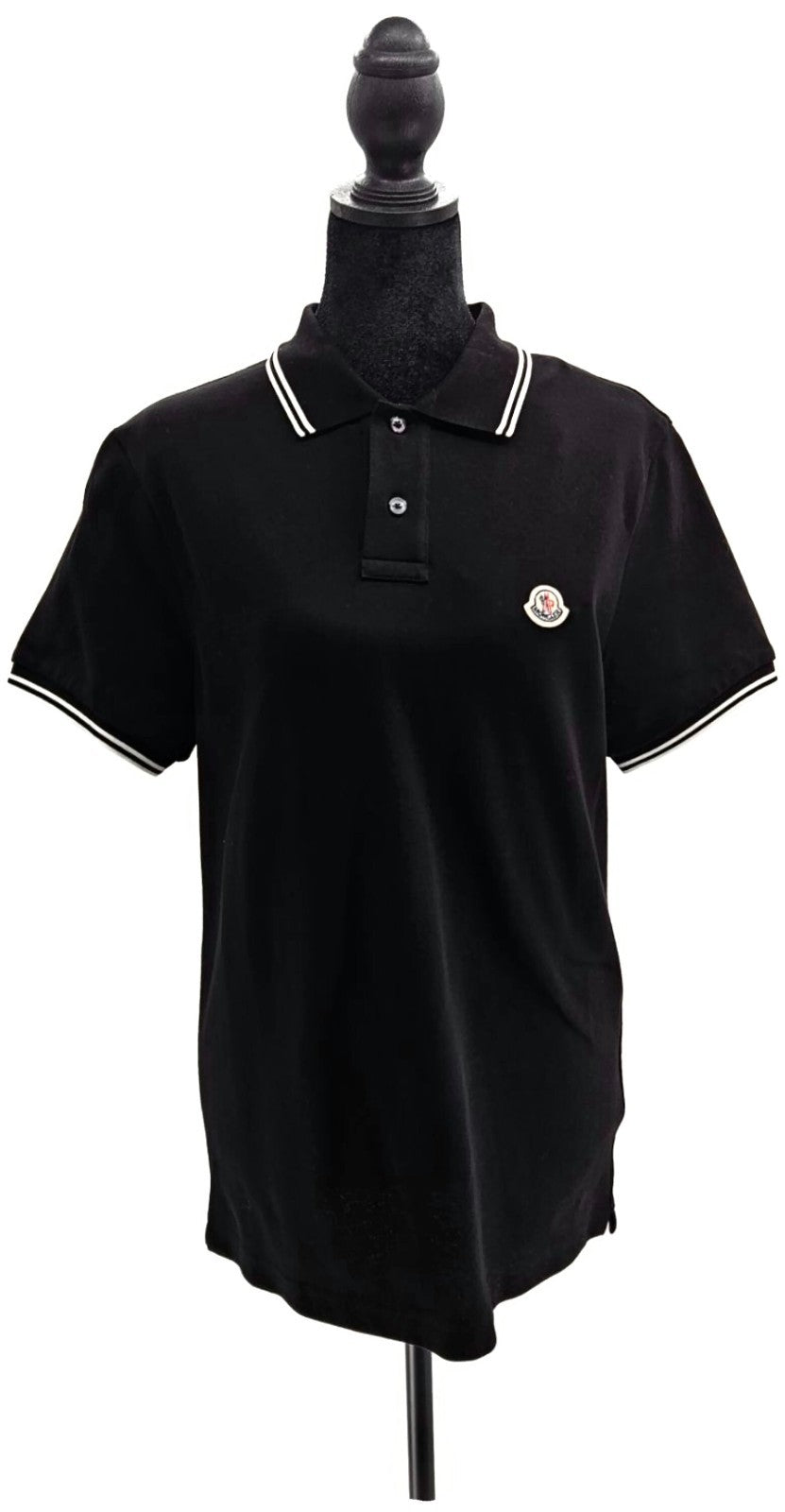 Moncler Men's Black Polo Shirt Size S Logo Tricolor Trim NWT F10918A70600 845560