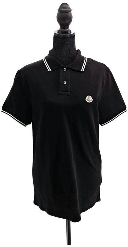 Moncler Men's Black Polo Shirt Size S Logo Tricolor Trim NWT F10918A70600 845560