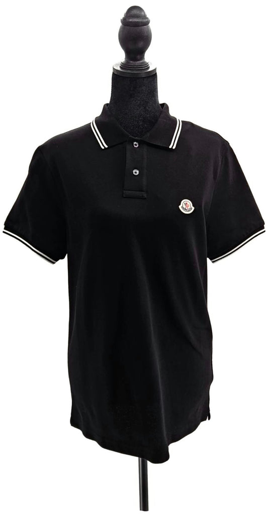 Moncler Men's Black Polo Shirt Size S Logo Tricolor Trim NWT F10918A70600 845560