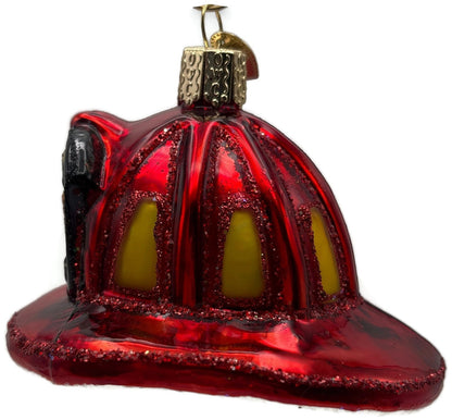 Old World Christmas Fireman's Helmet Firefighter Glass Ornament 322257