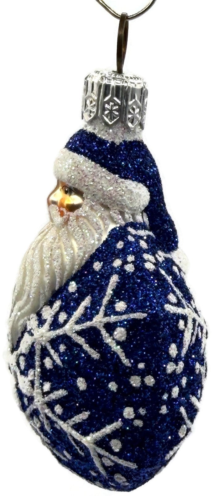 Patricia Breen Snowflake Noel Blue Santa Hexagon Glass Christmas Ornament 22572