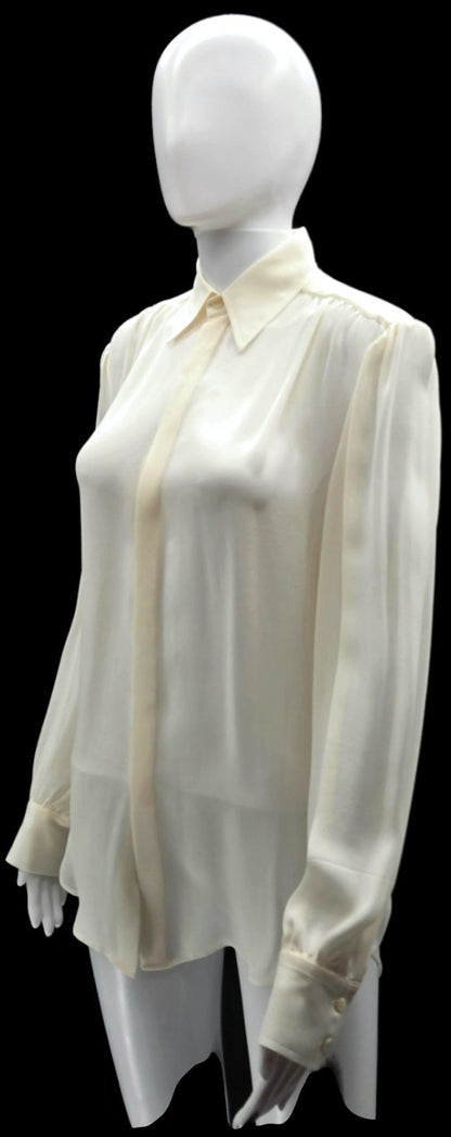 Polo Ralph Lauren Cream 100% Silk Hidden Button Collared Blouse Size 82