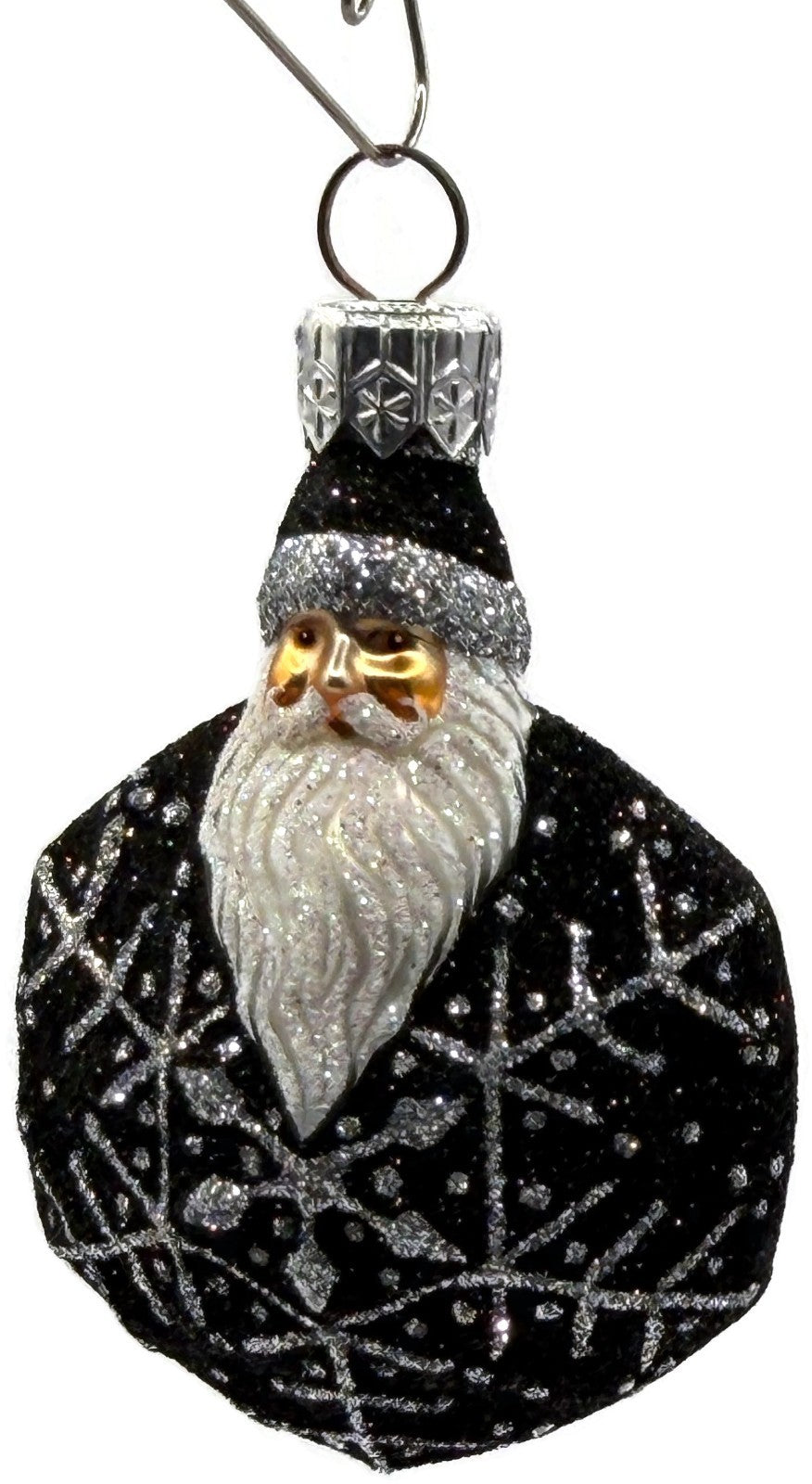 Patricia Breen Snowflake Noel Black Santa Hexagon Glass Christmas Ornament 22573