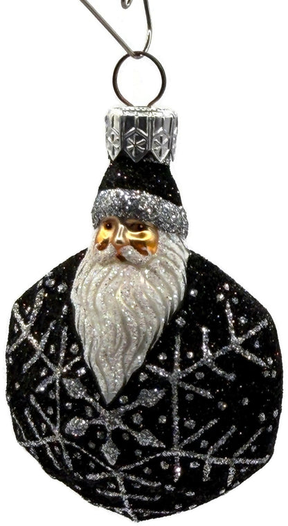 Patricia Breen Snowflake Noel Black Santa Hexagon Glass Christmas Ornament 22573