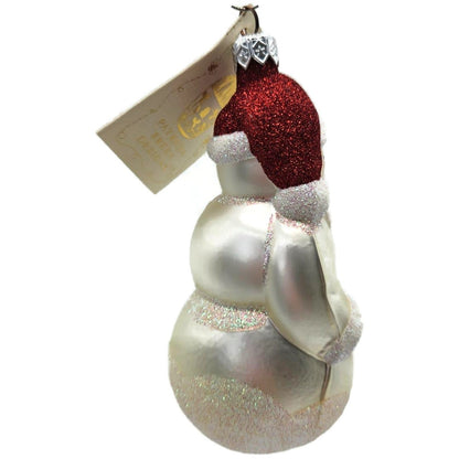 Patricia Breen Snowman Santa Matte Pearl White Red Glass Christmas Ornament 97454