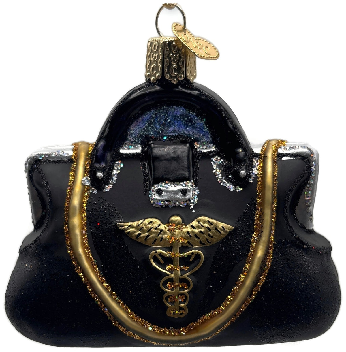 Old World Christmas 2006 Doctor's Bag Black Gold Glass OWC Christmas Ornament0