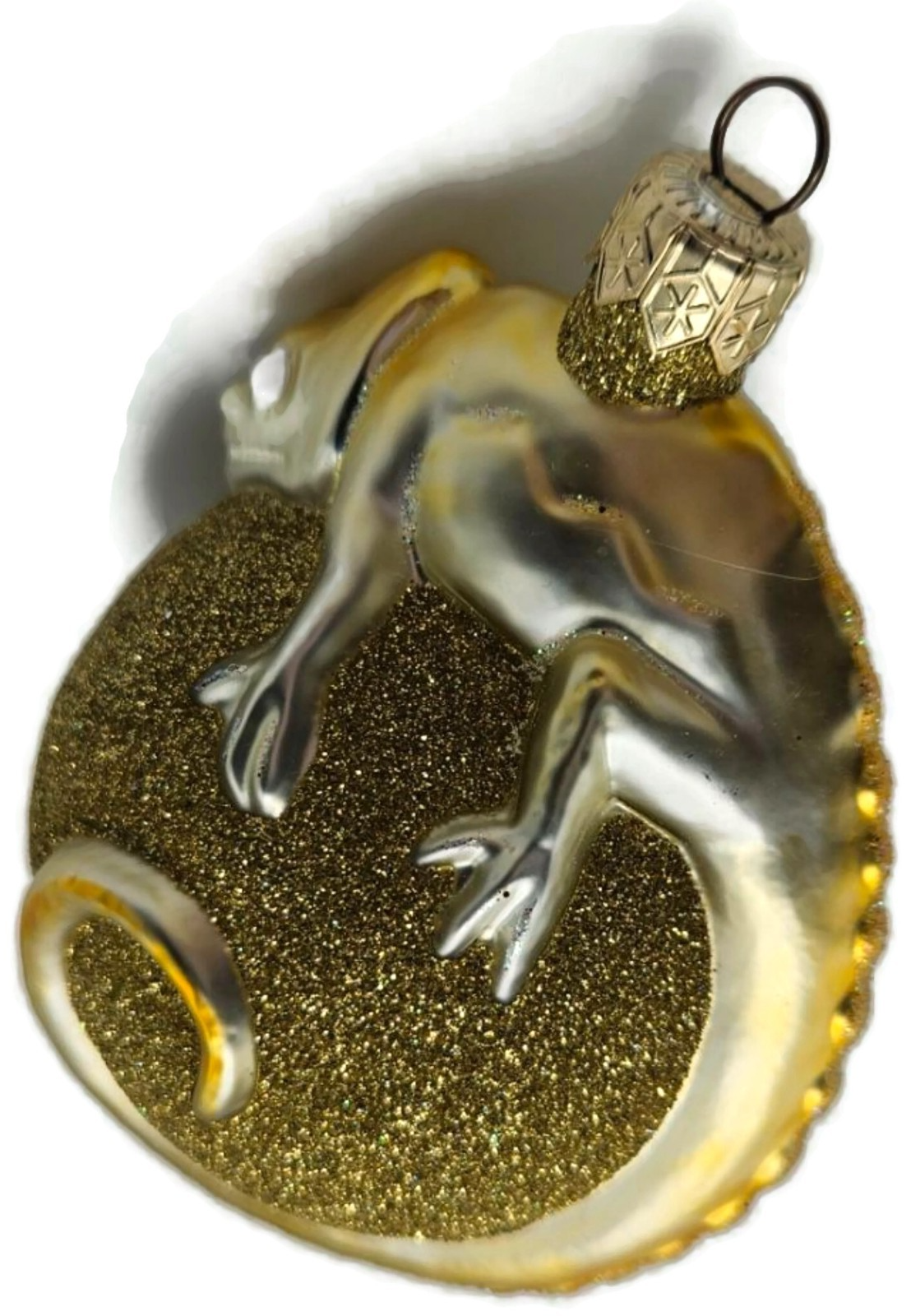 Patricia Breen Chameleon Gold Glittered Glass Christmas Holiday Ornament 99046