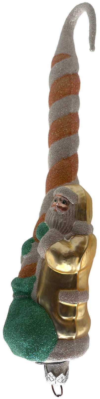 Patricia Breen Peppermint Santa Peach Striped Glass Christmas Tree Ornament 98339