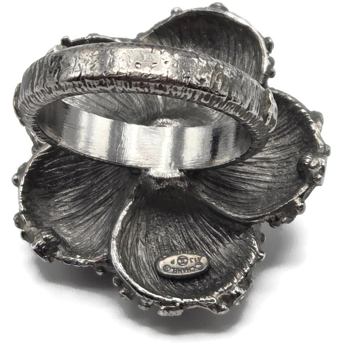 CHANEL 13PCamellia CC Flower Ring Black Enamel Crystal Ruthenium EU 54 US 7 Box8