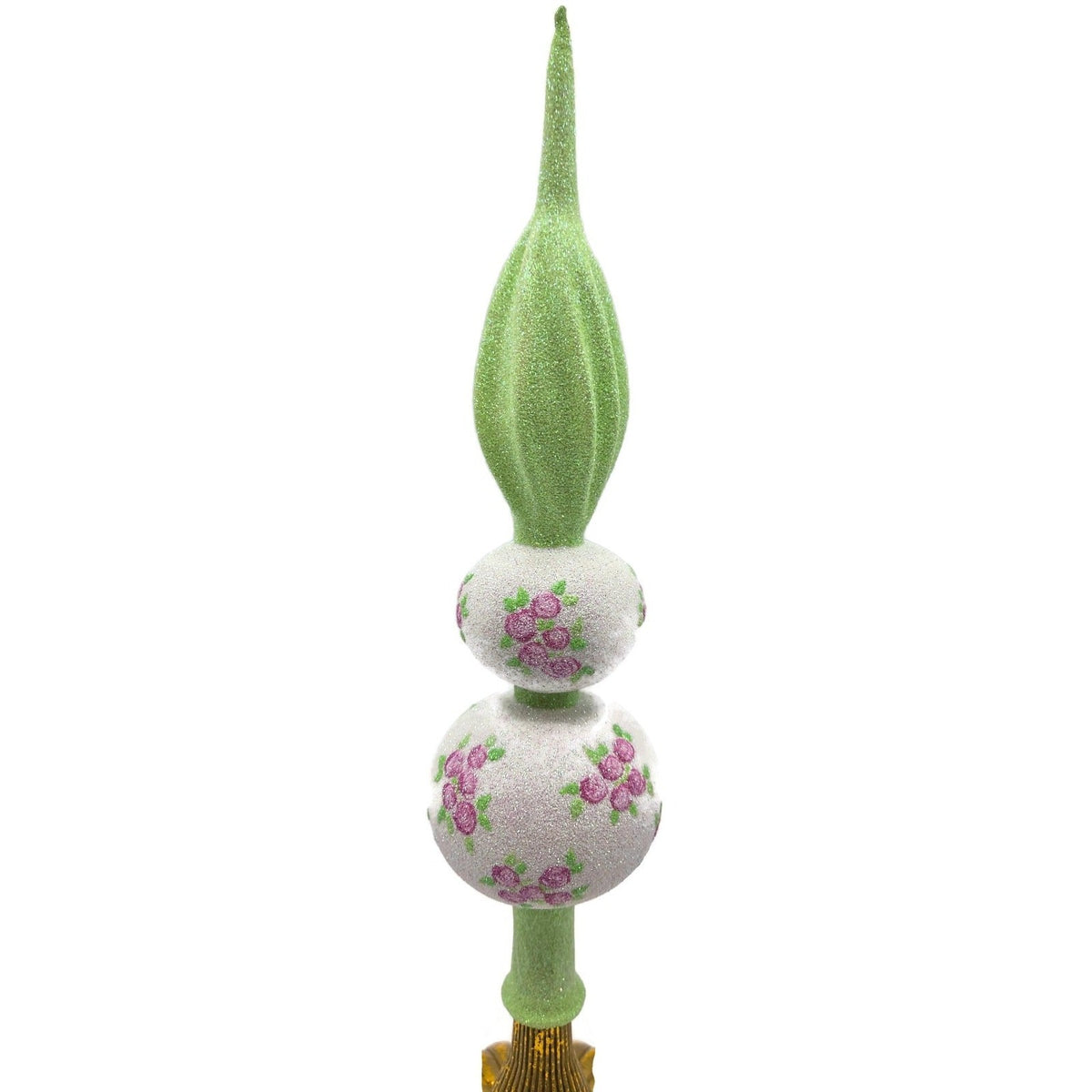 Patricia Breen Miniature Rose Finial Flowers White Green Spring Tree Topper 20749