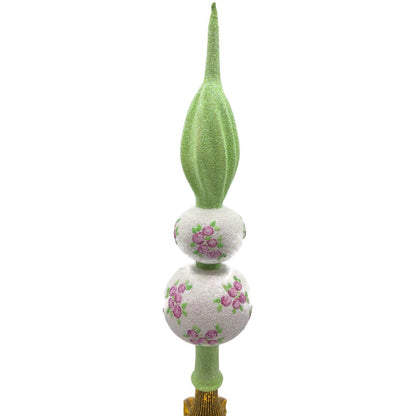 Patricia Breen Miniature Rose Finial Flowers White Green Spring Tree Topper 20749