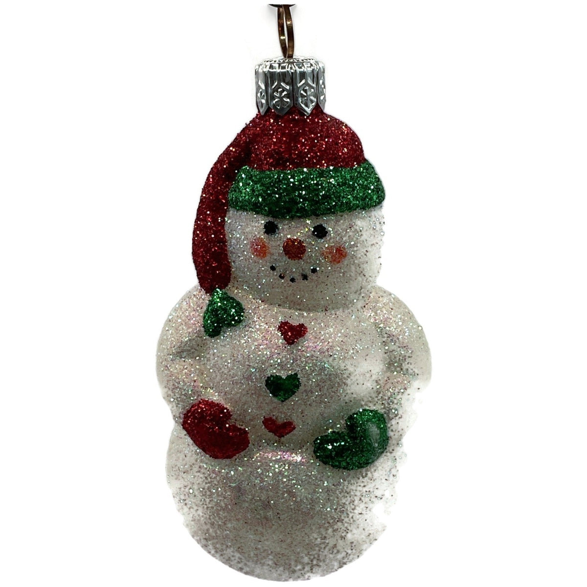 Patricia Breen Loving Snowman Green Red Hearts Glittered Christmas Ornament 21145