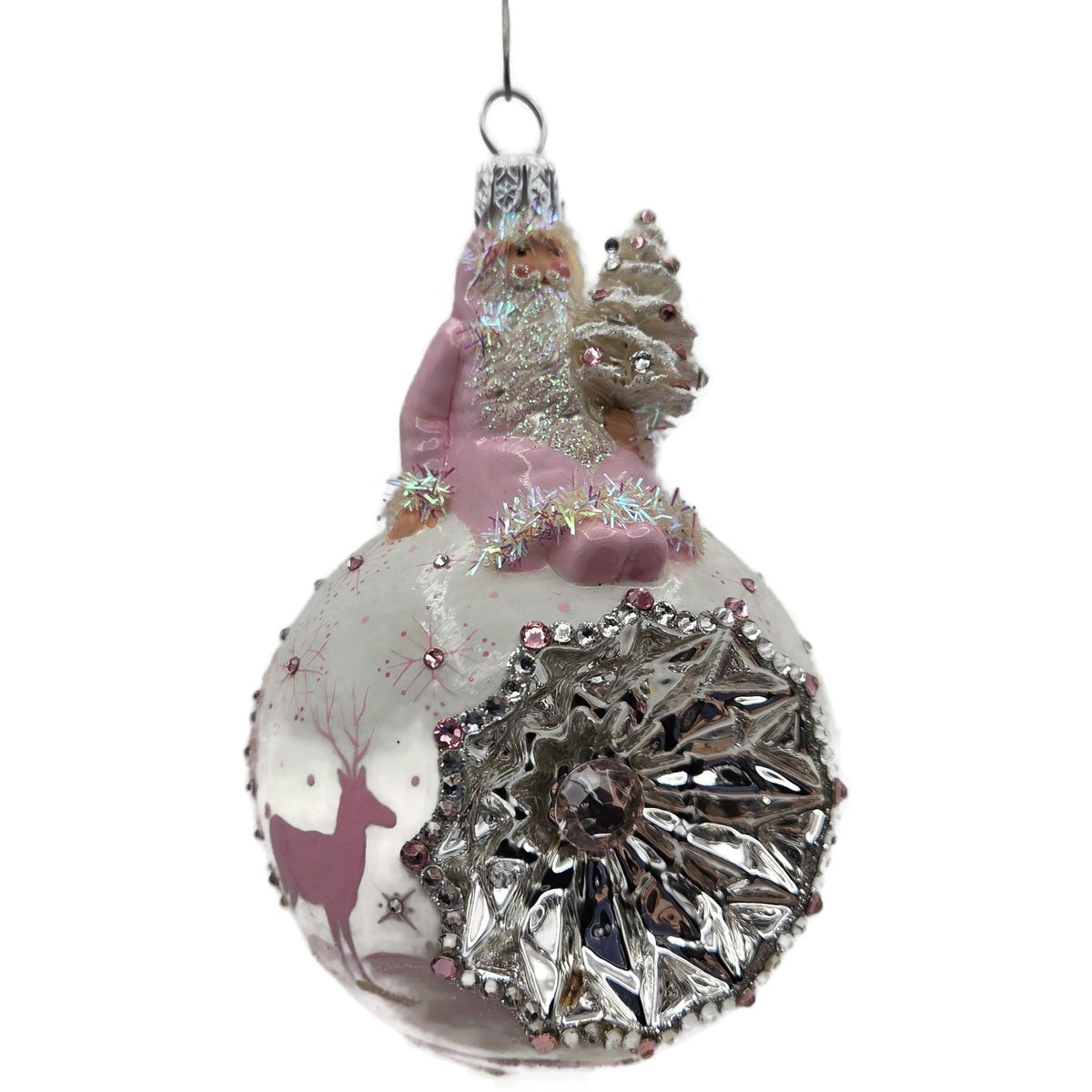 Patricia Breen Glorious Pink Reflector White Snowflakes Christmas Ornament 33335
