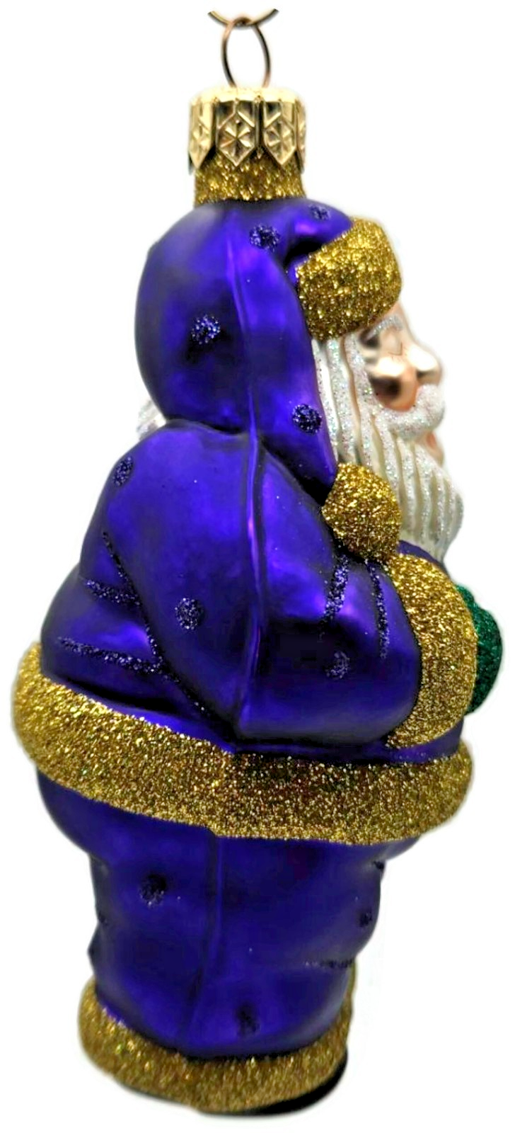 Patricia Breen HO HO HO Purple Gold Santa Glittered Dots Christmas Ornament 98172