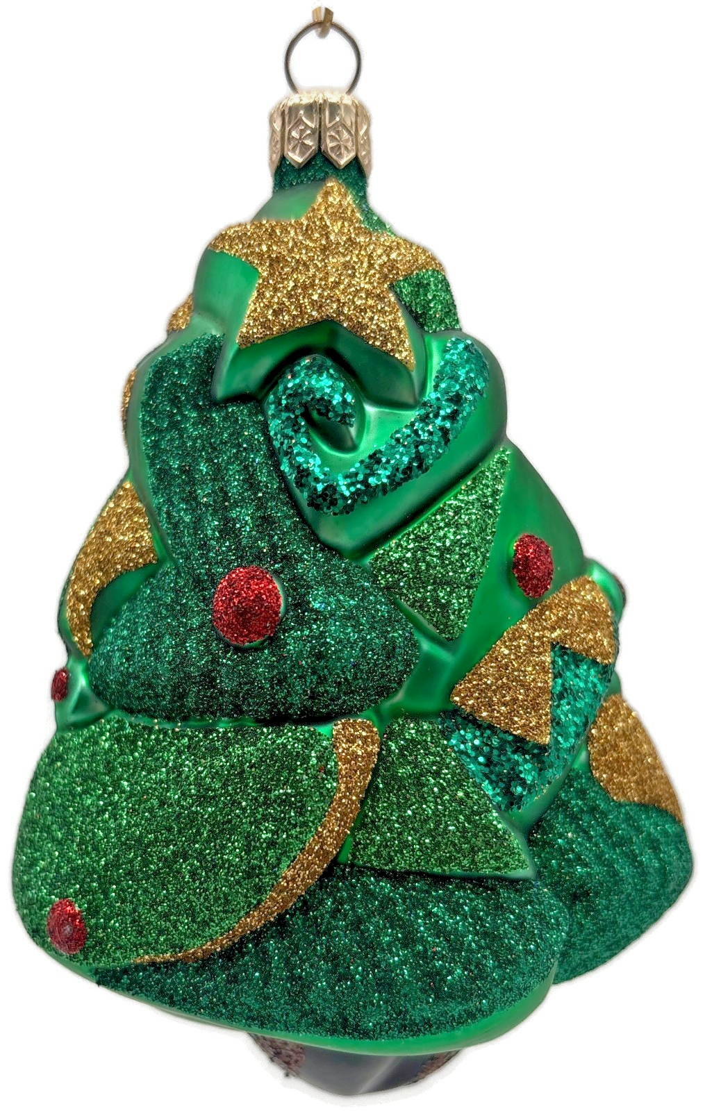 Patricia Breen Cubist Tree Green Red Gold Star Glittered Christmas Ornament 99080
