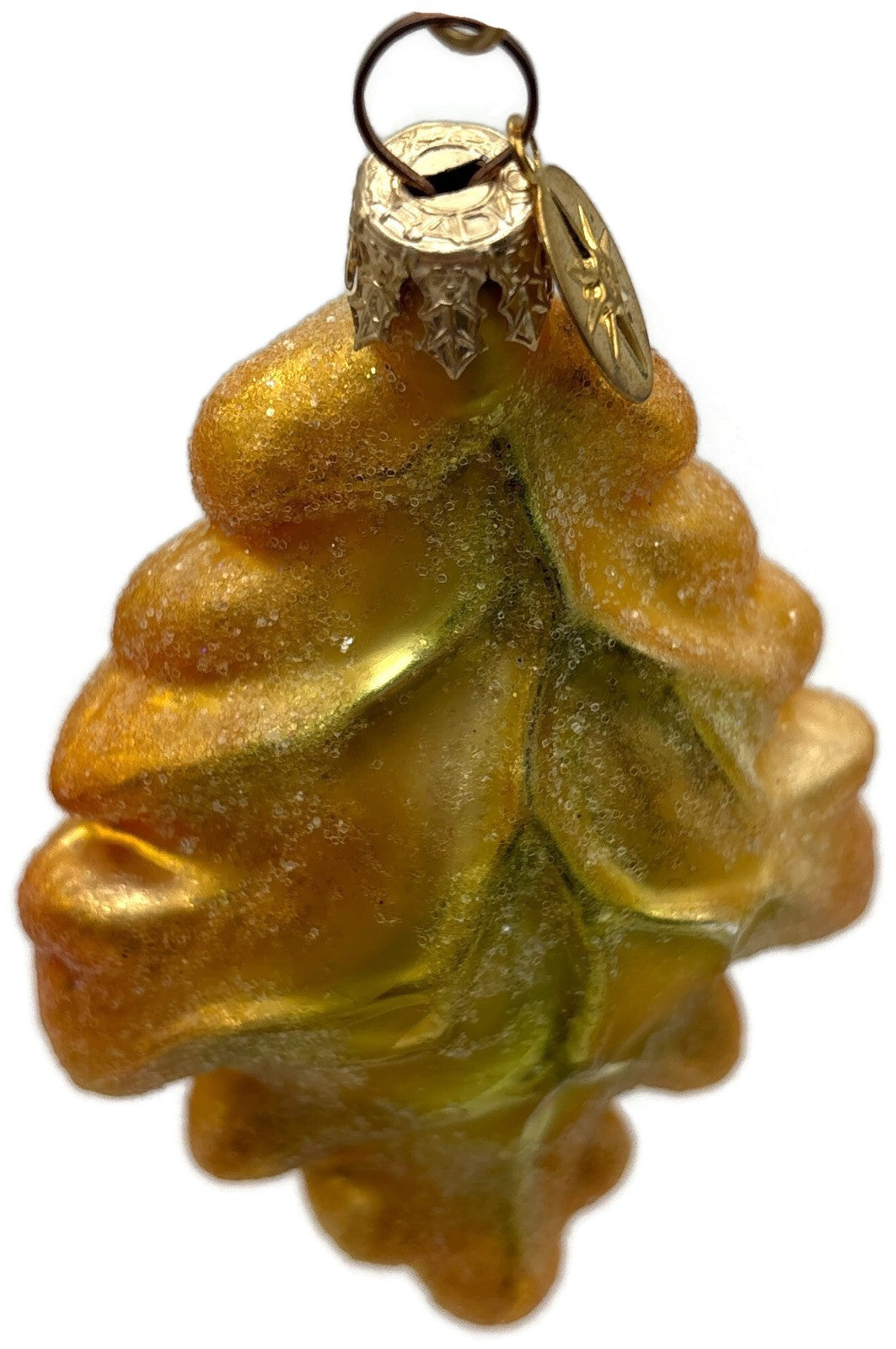 Christopher Radko Mini Oak Frost Yellow Leaf Glass Christmas Ornament 98 164 08