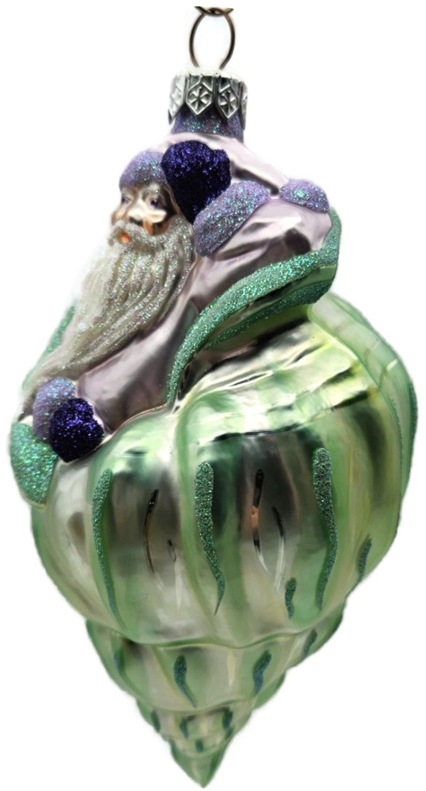 Patricia Breen Coastal Santa Green Lavender Purple Mitten Nautical Ornament 97109