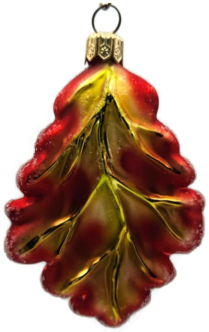 Christopher Radko Mini Oak Frost Red Leaf Glass Christmas Tree Ornament 98-164-00
