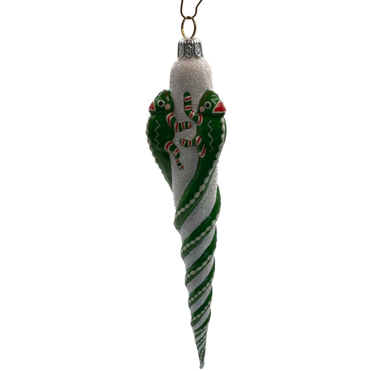 Patricia Breen Chameleon Icicle Green Stripe Glass Christmas Tree Ornament 28115