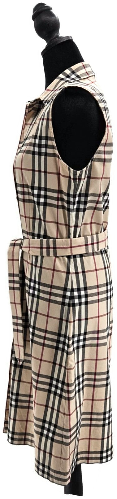 Burberry London Check  Button Up Midi Dress Beige Belted Sleeveless Women Size 82