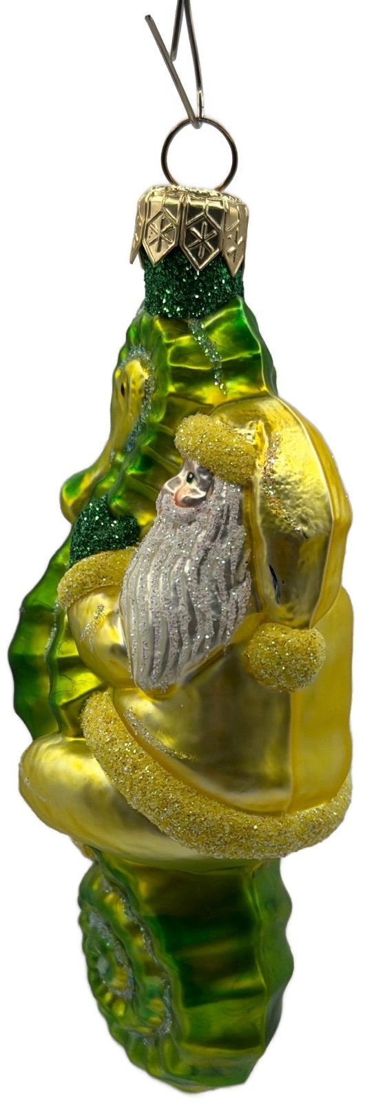 Patricia Breen Hi Ho Santa Yellow Green Seahorse Glass Christmas Ornament 99148